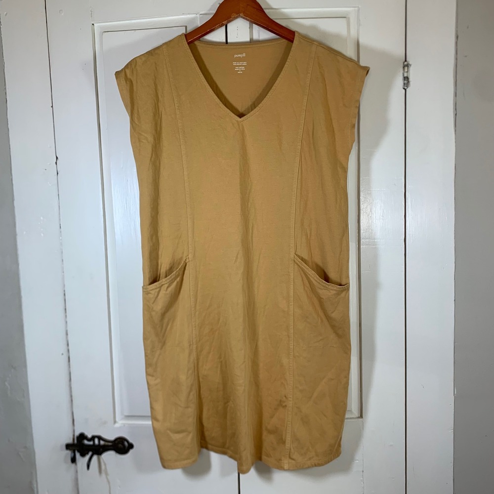 Pure Jill J. Jill Easy Knit Two-Pocket Dress Mustard Yellow Cotton Petite S